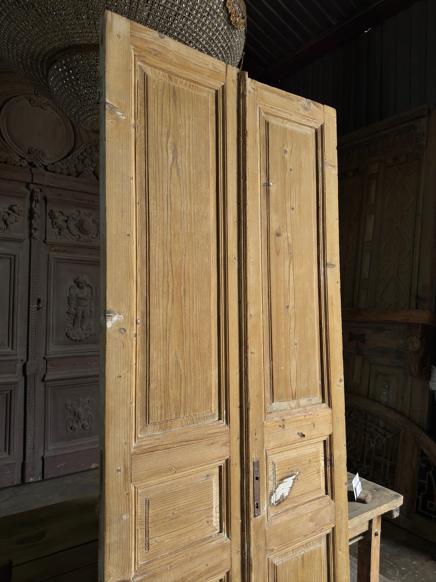 3 Panel Antique Solid French Doors - 38.75x98 K51