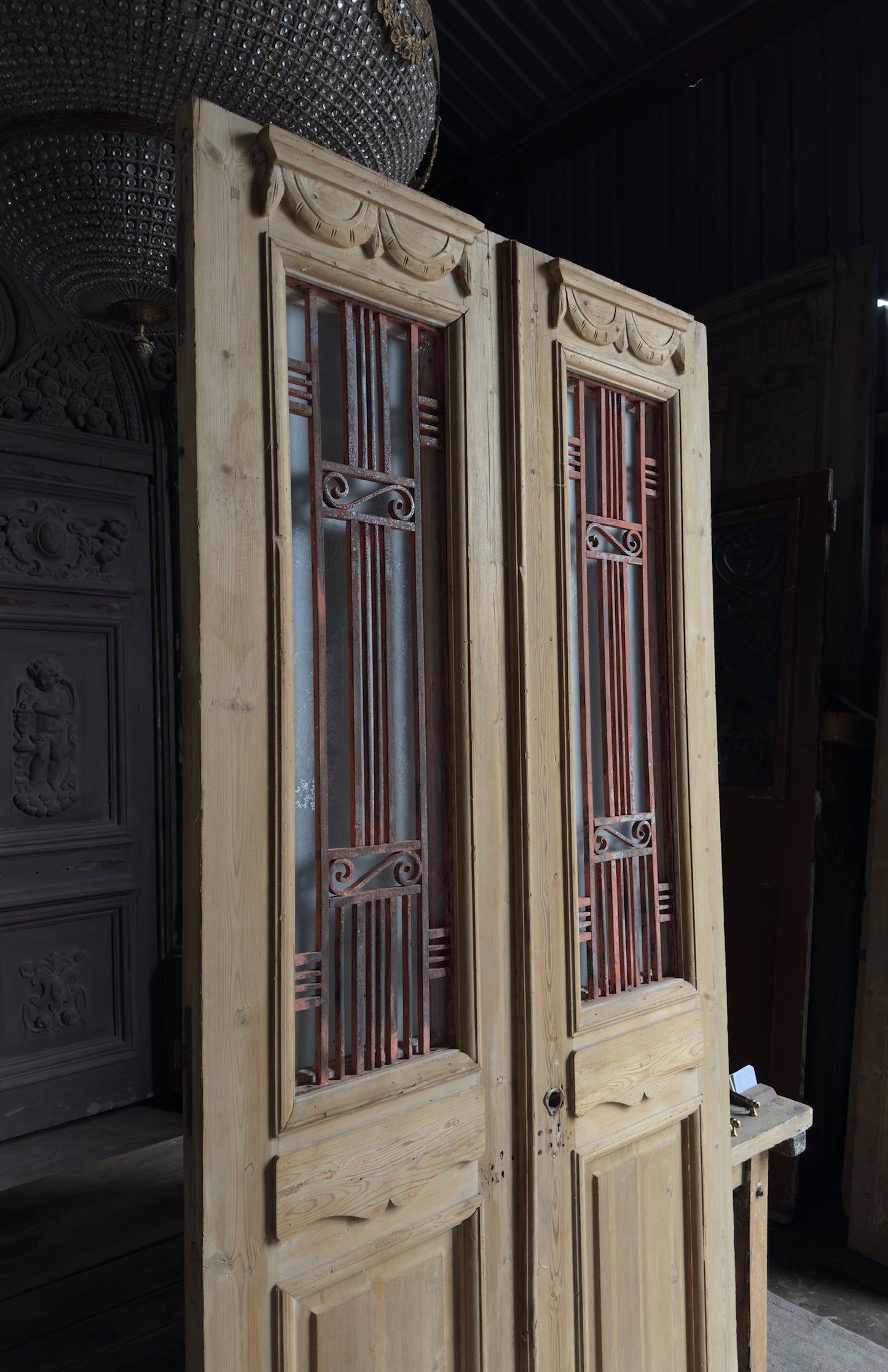 Mediterranean Antique Iron French Doors - 43.5x95.5 - L303