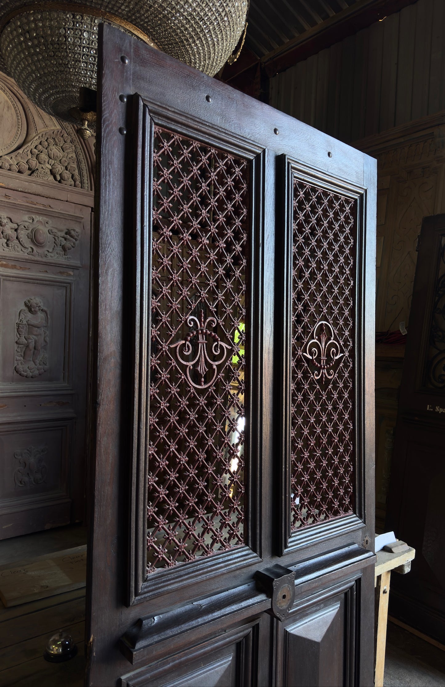 Antique French Iron Grille Door with Fleur-de-Lis Detail - 48x91 - L278