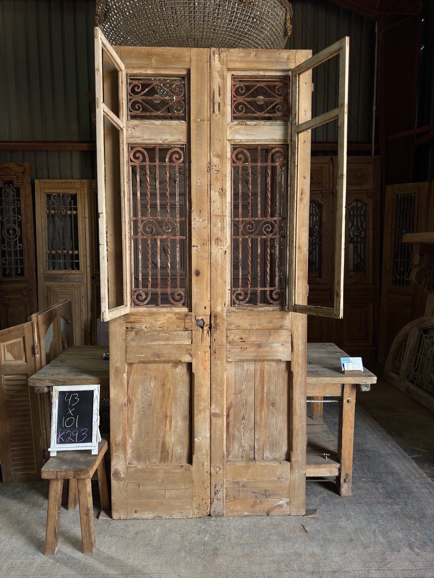 19th Century Antique Iron French Doors - 43x101 K293