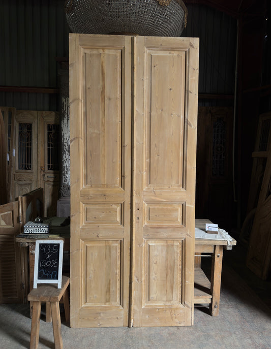 3 Panel Antique Solid French Doors - 43.5x100.25 J447