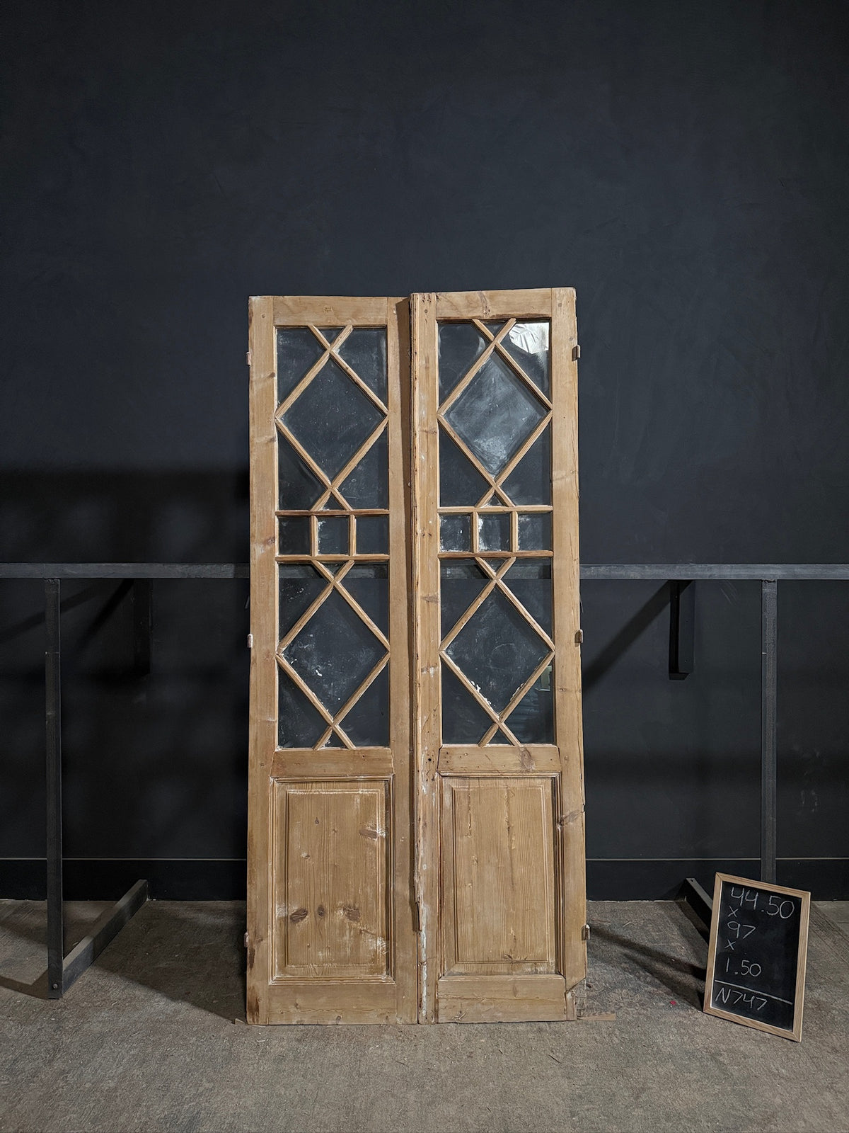 Antique Diamond Lattice Glass French Doors - 44.5x97 - N747