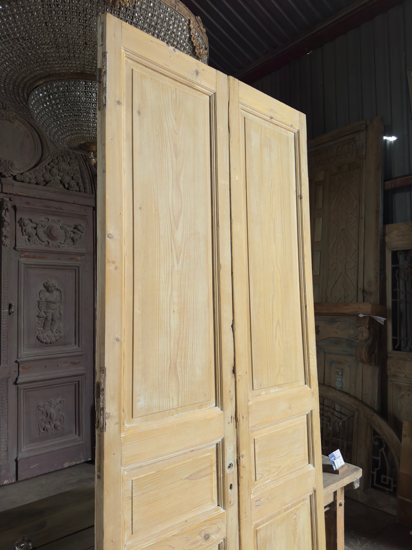 3 Panel Antique Solid French Doors - 43.75x103.5 K316