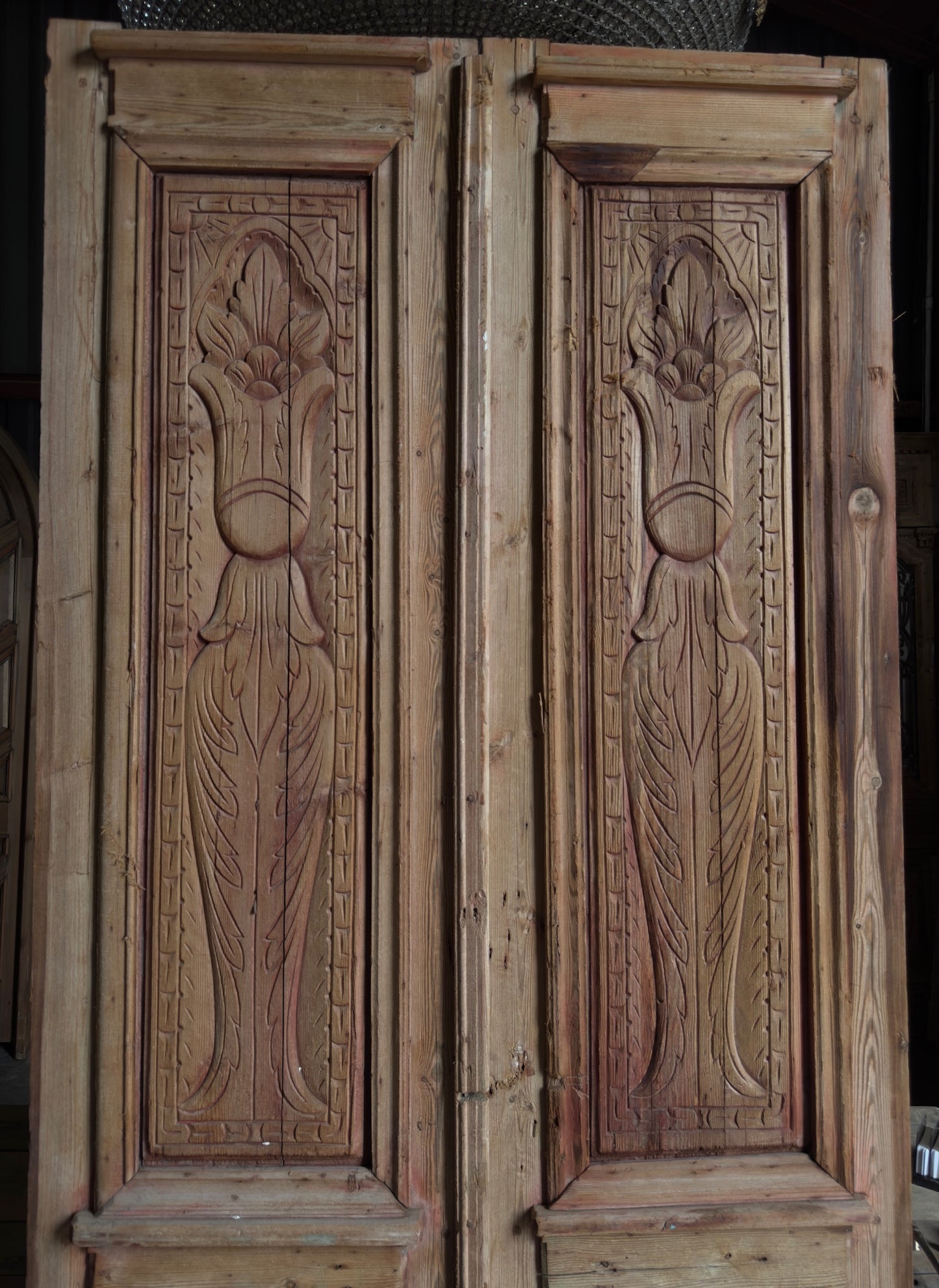 Antique Carved 4 Panel Double Doors - 40.5x97.5 - L555