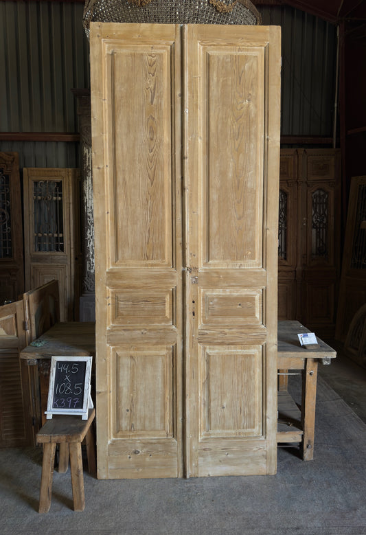 3 Panel Antique Solid French Doors - 44.5x108.5 K397