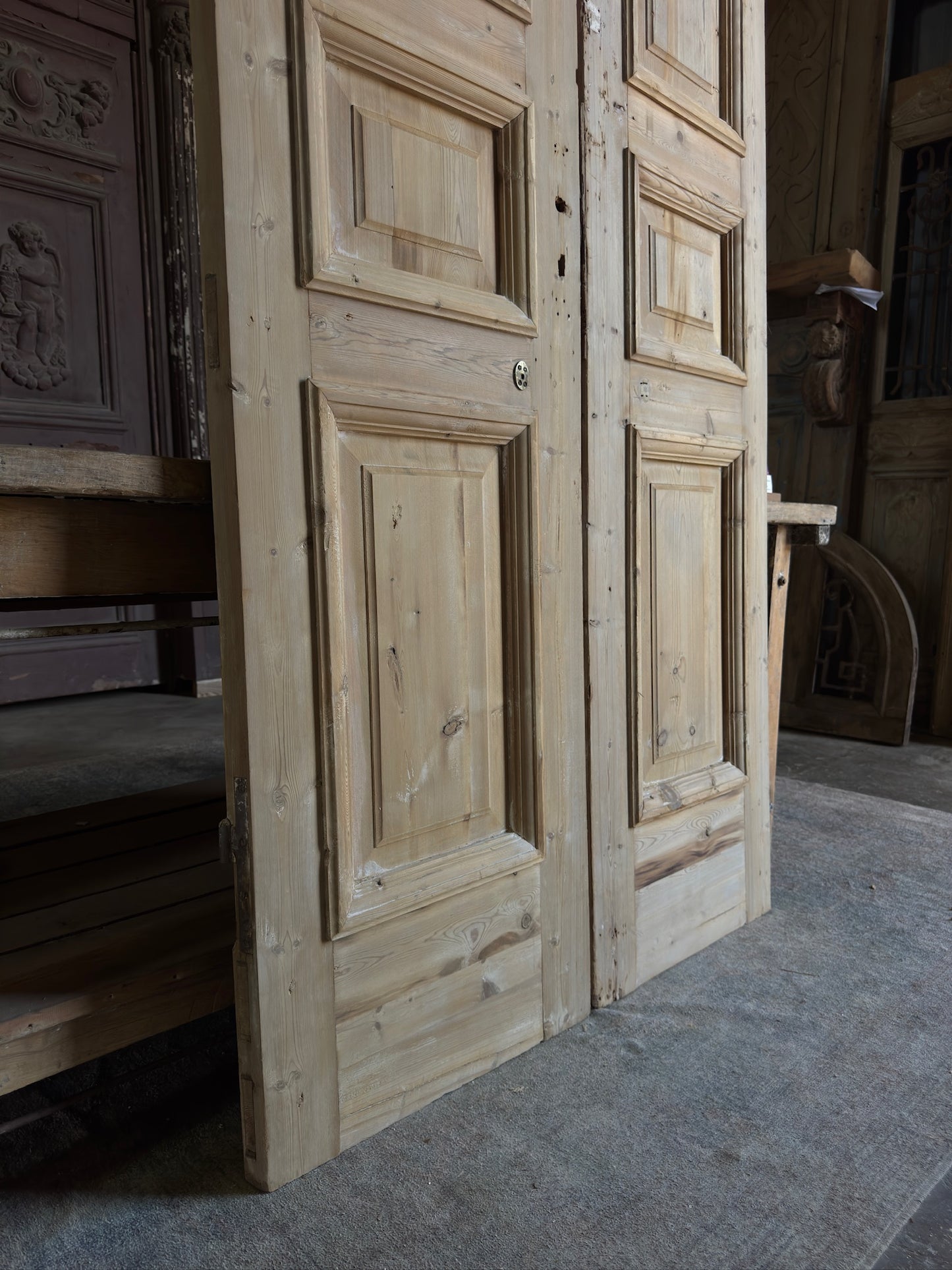 3 Panel Antique Solid French Doors With Raised Molding - 43x108 K221