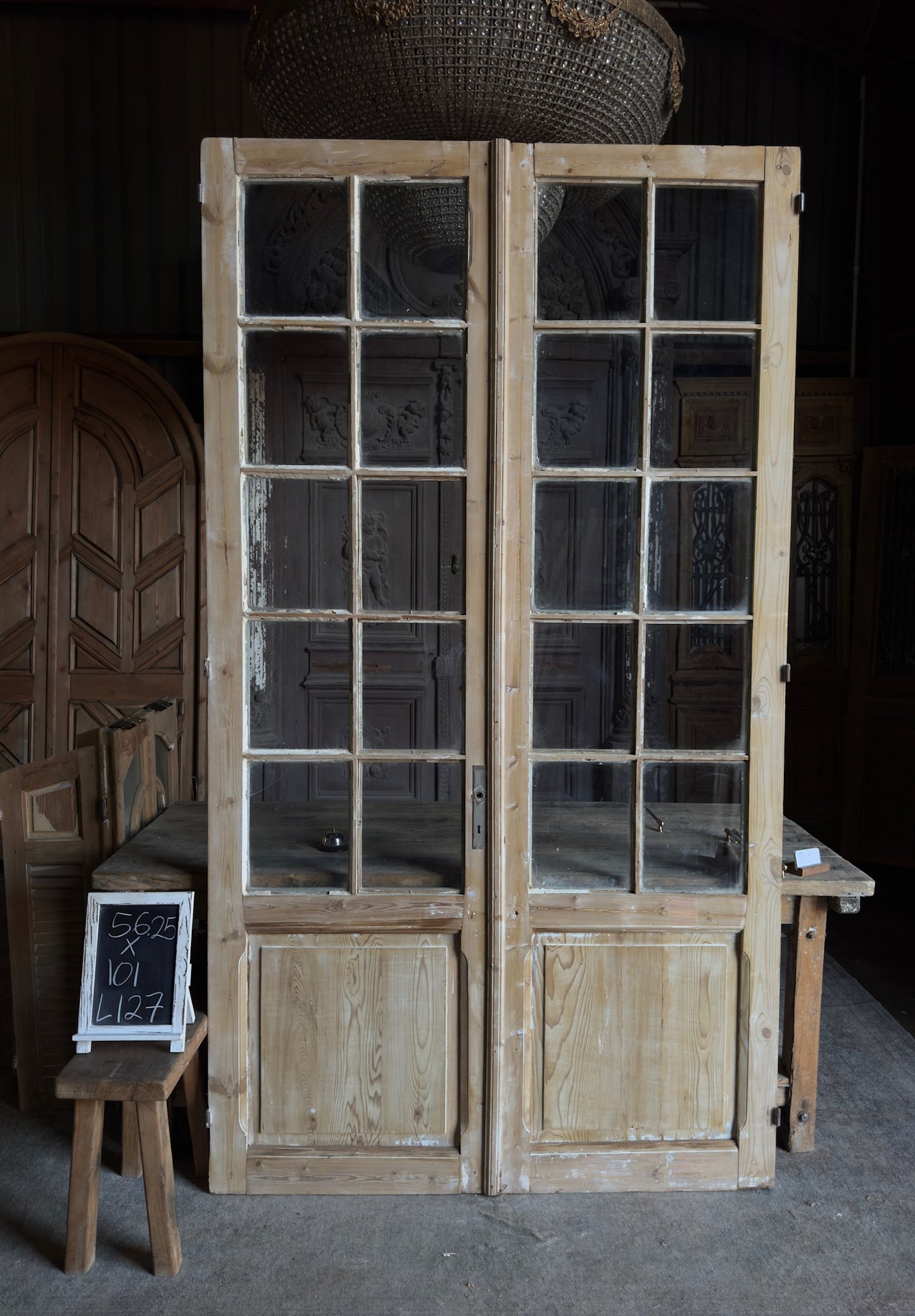 Classic Antique Glass French Doors - 56.25x101 - L127