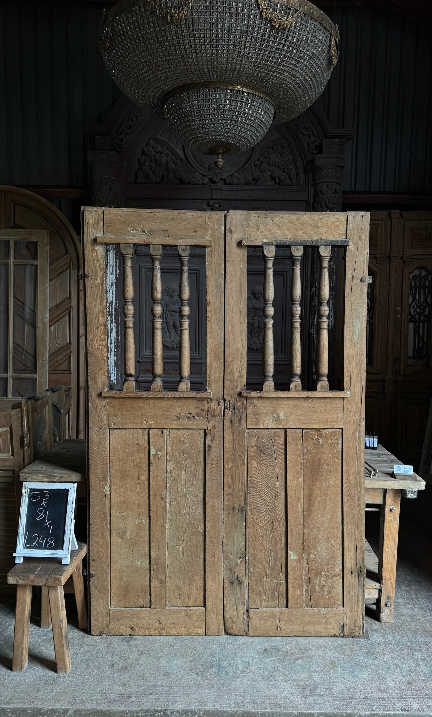 European Antique Spindle Top French Doors - 53x81 - L248