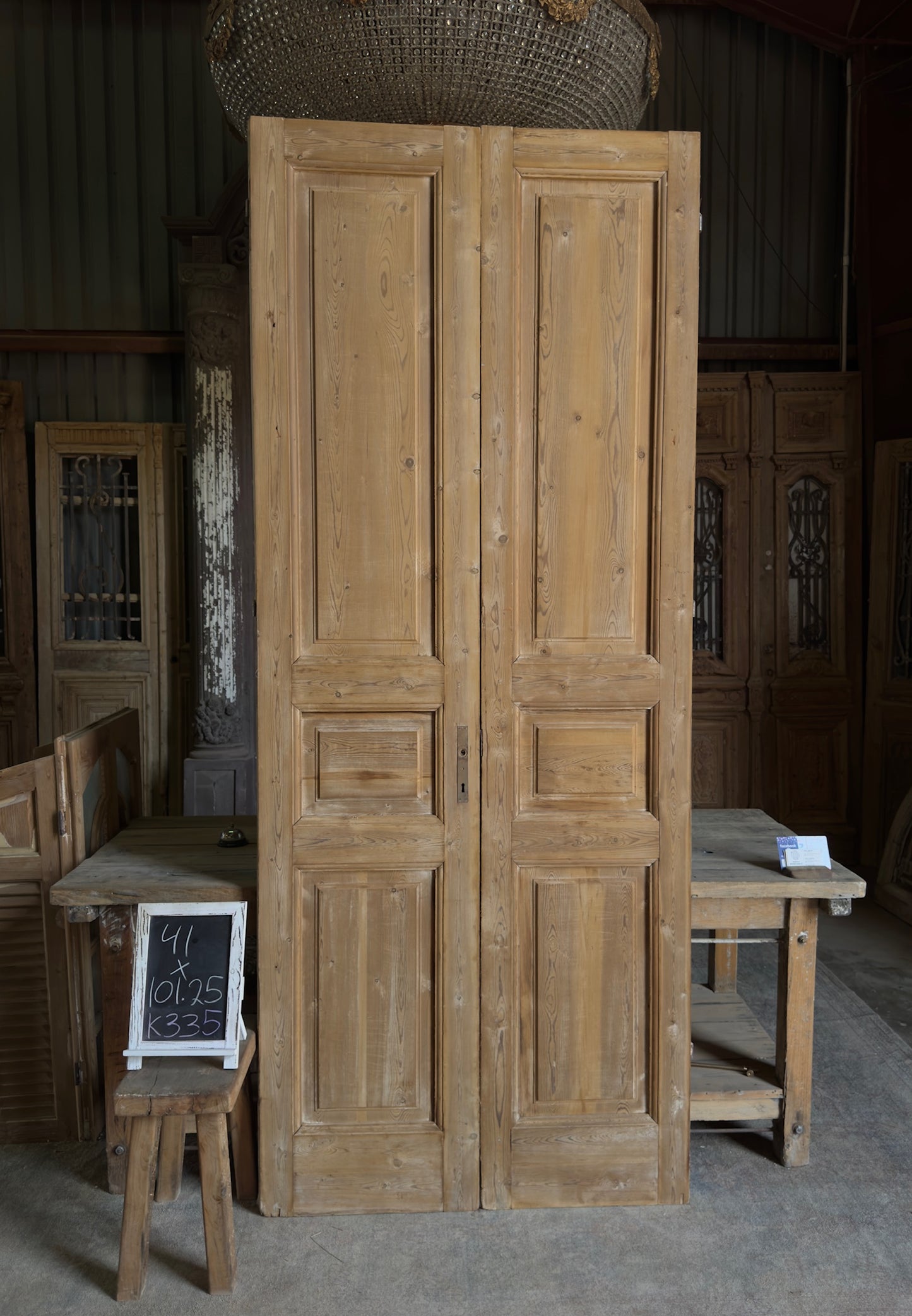3 Panel Antique Solid French Doors - 41x101.25 K335
