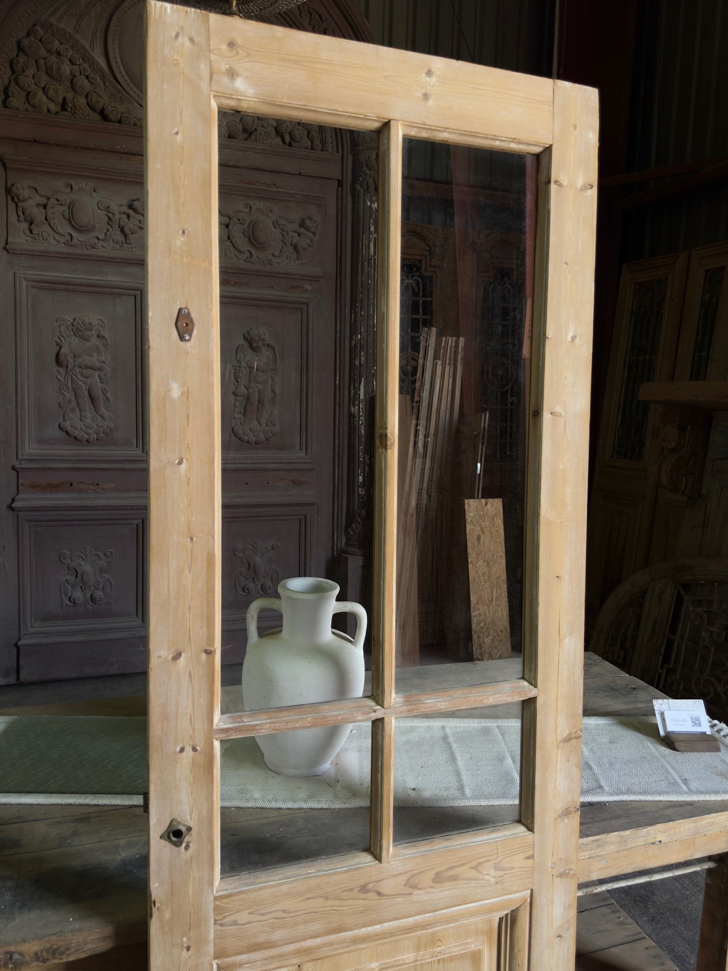 19th Century Antique Glass Single Door - 26.75x79.5 J490