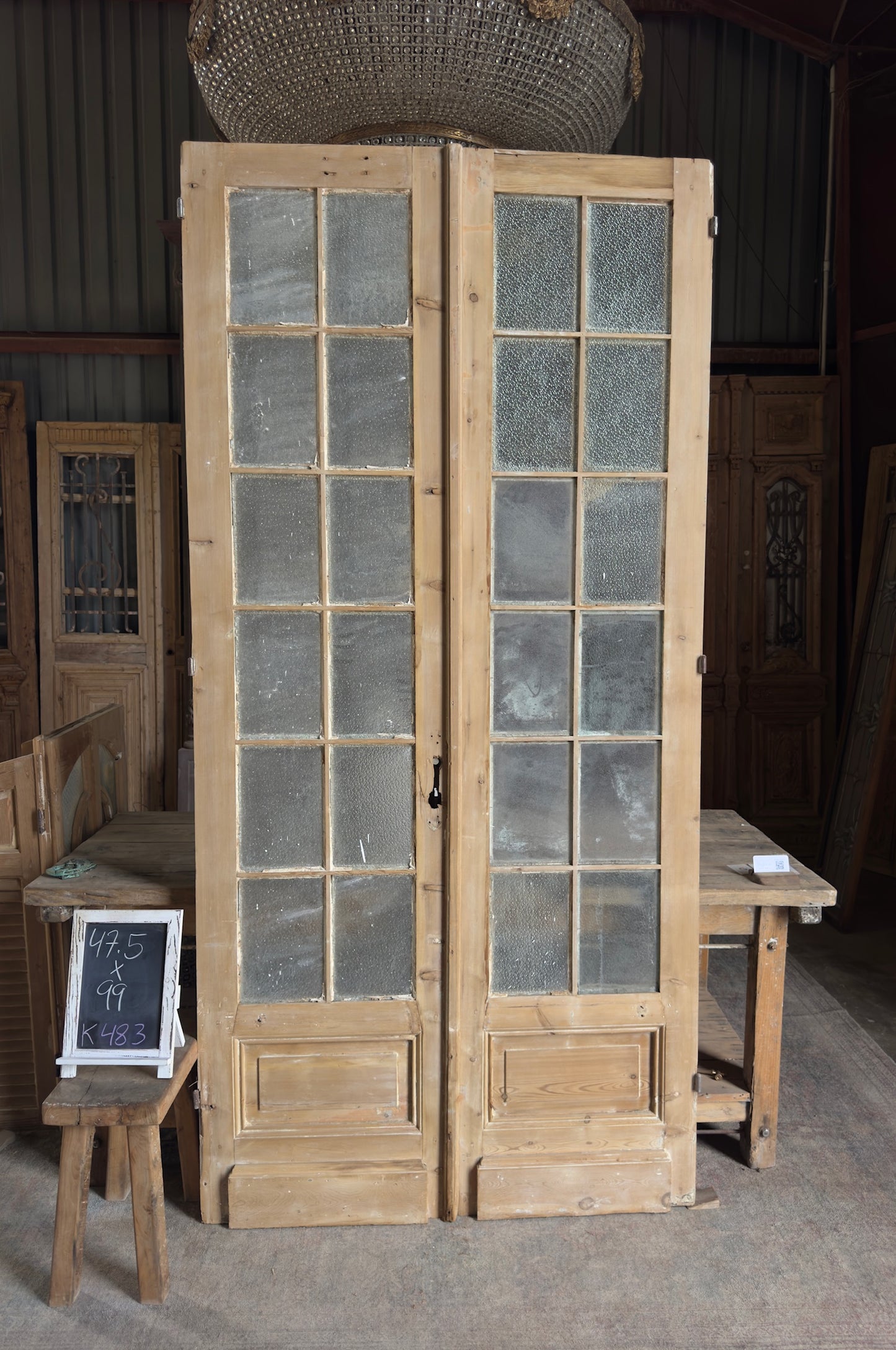 12 Lite Glass Antique French Doors - 47.5x99 K483