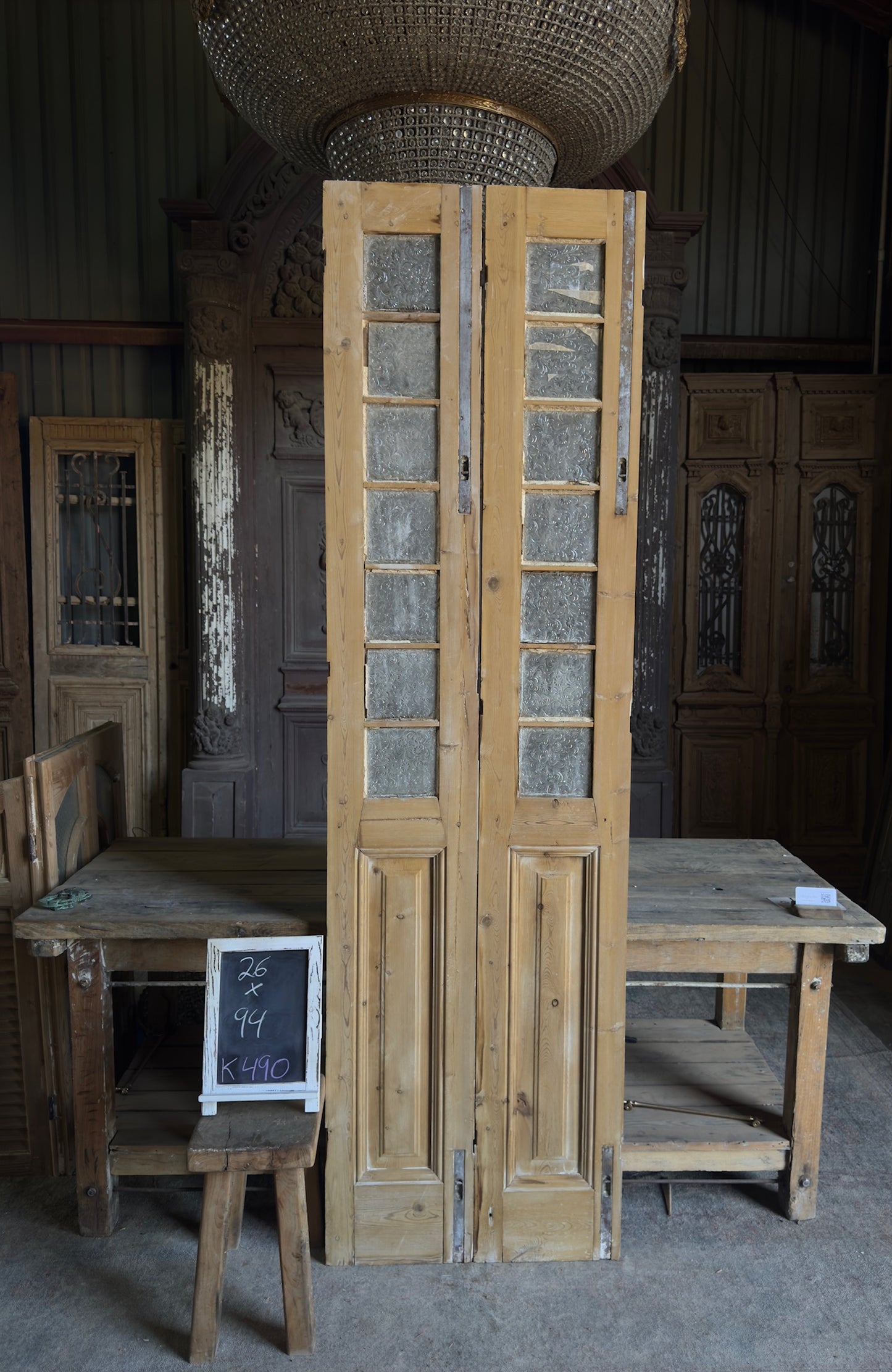 Narrow 14 Lite Antique Glass Panels - 26x93.5 K490