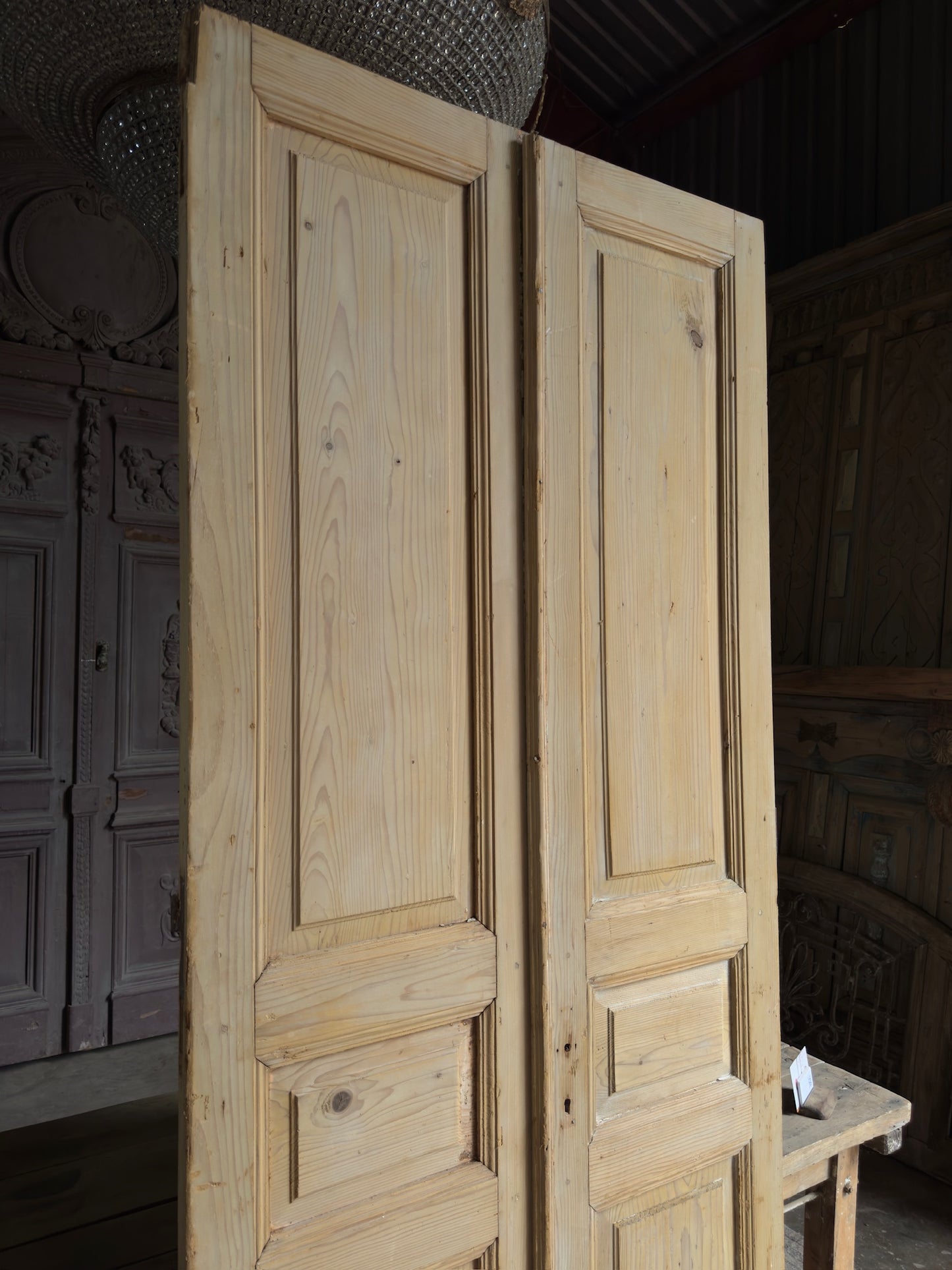 3 Panel Antique Solid French Doors - 40x97 K65