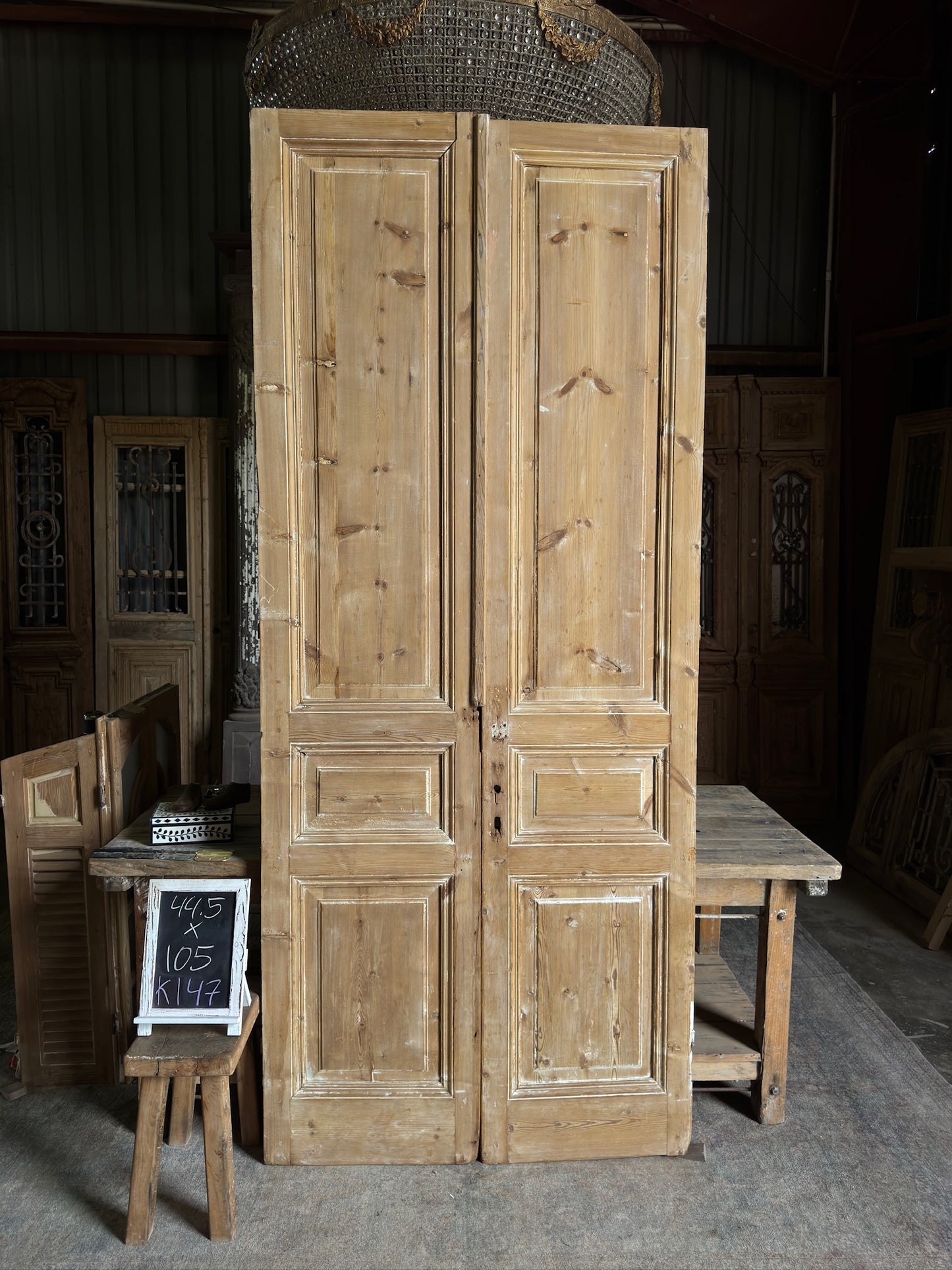 3 Panel Antique Solid French Doors - 44.5x105 K147
