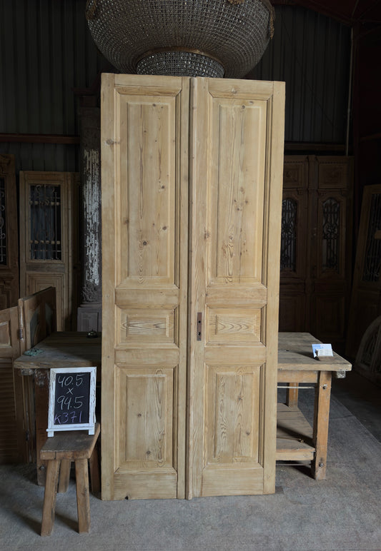 3 Panel Antique Solid French Doors - 40.5x94.5 K371