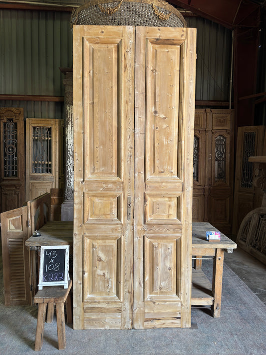 3 Panel Antique Solid French Doors With Raised Molding - 43x108 K222