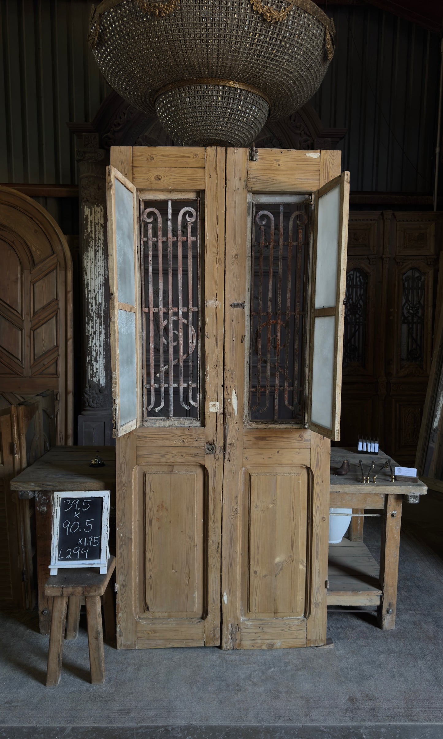Carved Antique Iron Double Doors - 39.5x90.5 - L294