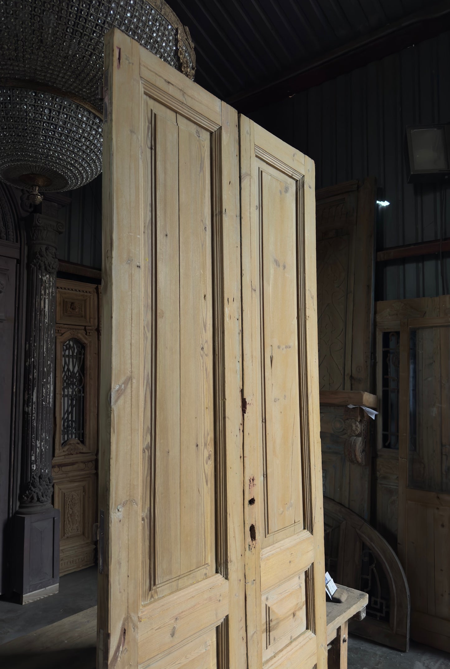 3 Panel Antique Solid French Doors - 39x102 K378