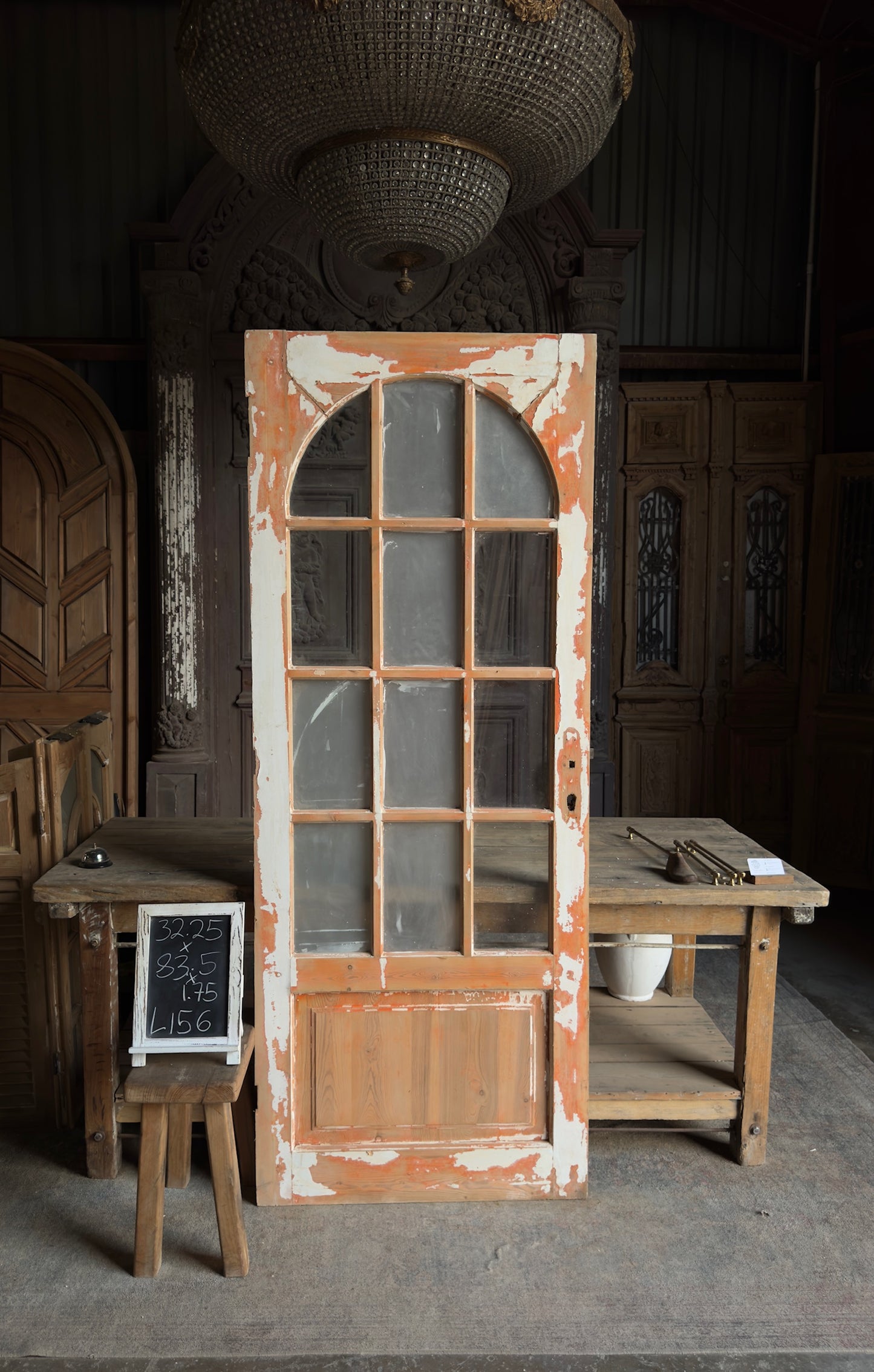 12 Lite Arched Antique Glass Single Door - 32.25x83.5 - L156