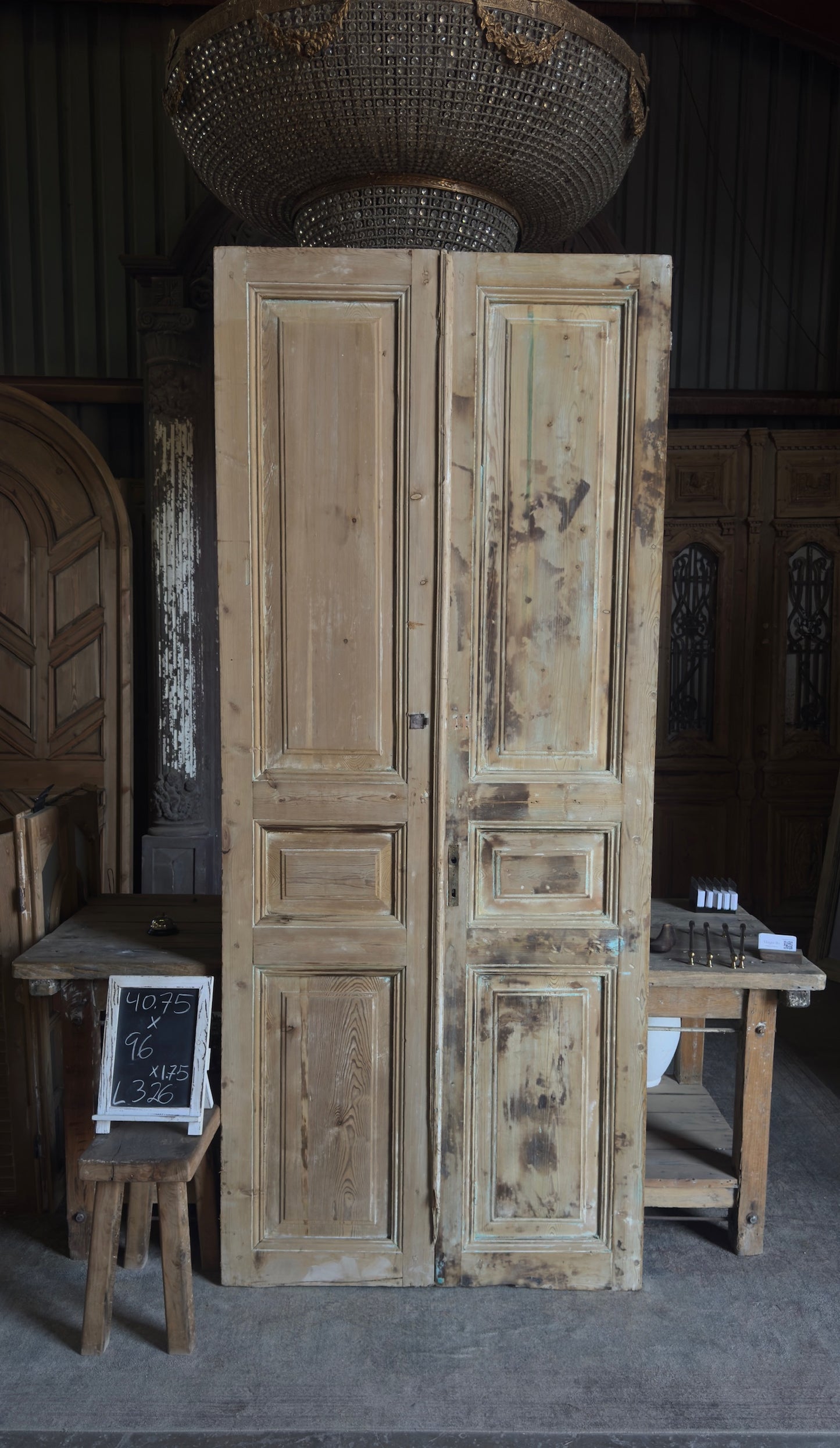 3 Panel Antique Solid French Doors - 40.75x96 - L326