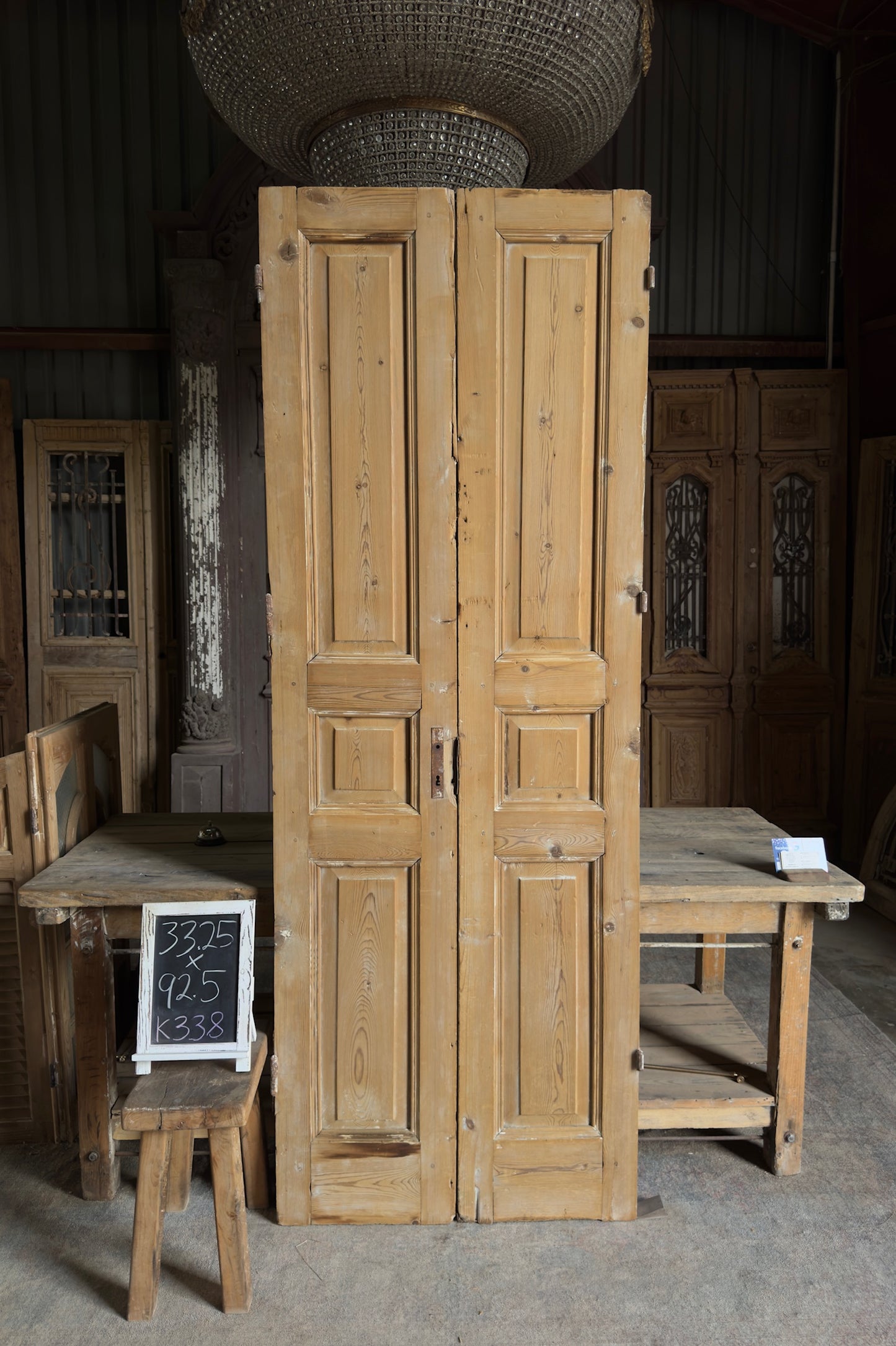 3 Panel Antique Solid French Doors - 33.25x92.5 K338