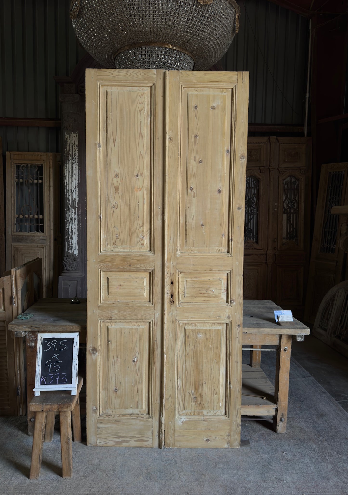 3 Panel Antique Solid French Doors - 39.5x95 K373