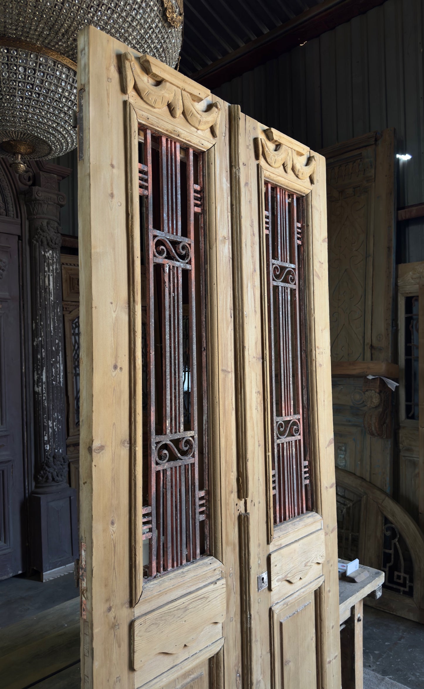 Mediterranean Antique Iron French Doors - 39.5x96 K443