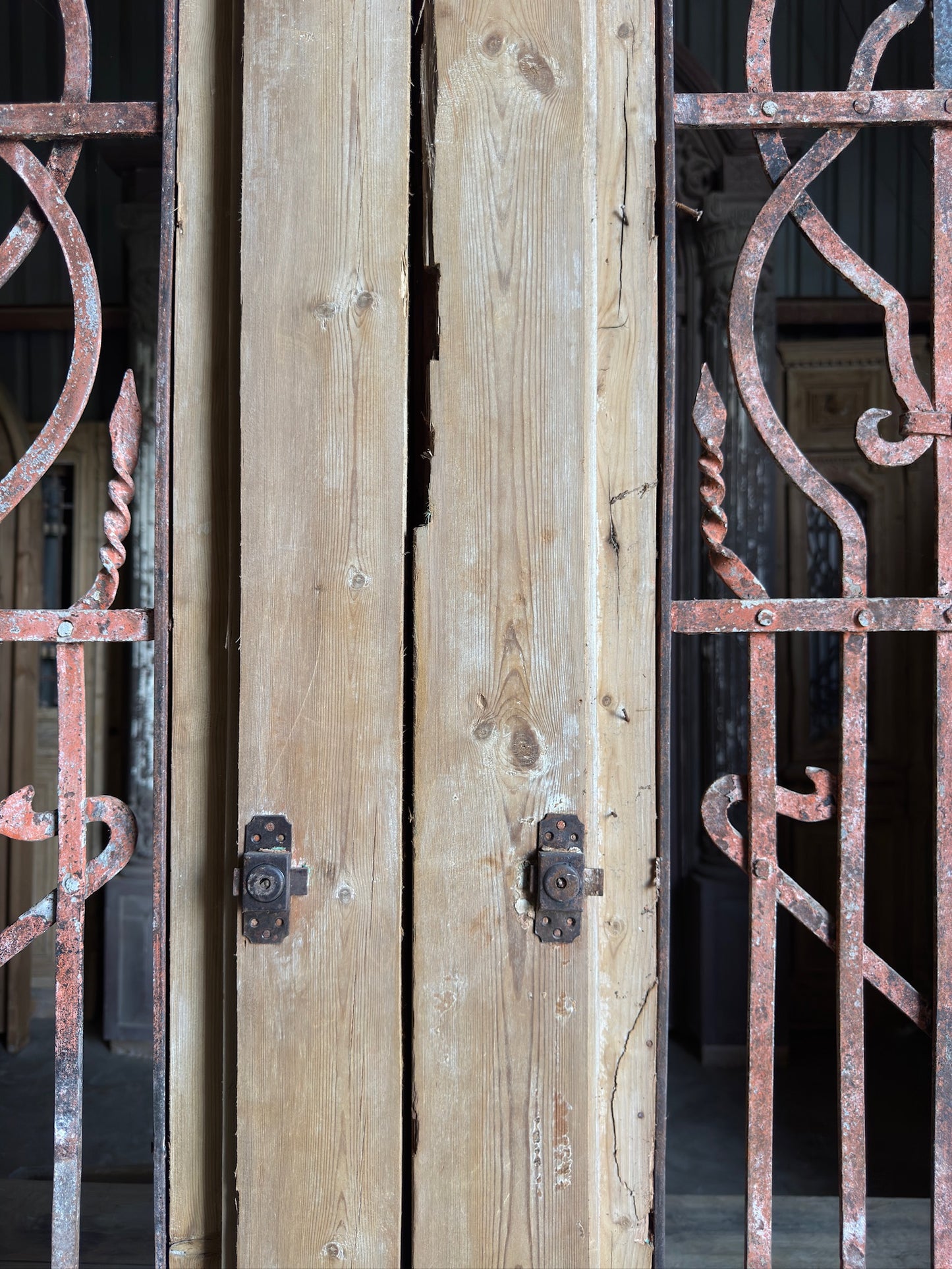 Antique Carved Iron French Doors - 50.75x104 - L611