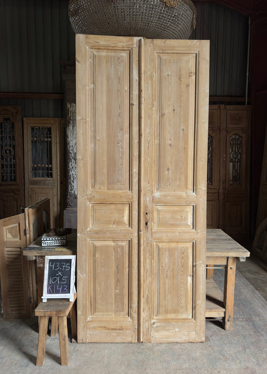 3 Panel Antique Solid French Doors - 43.75x101.5 K143