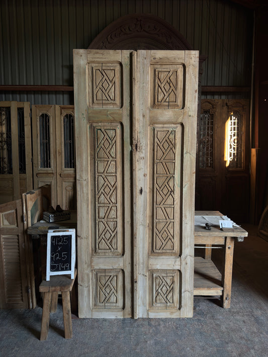 Antique Carved 3 Panel Solid Doors - 41.25x92.5 J149