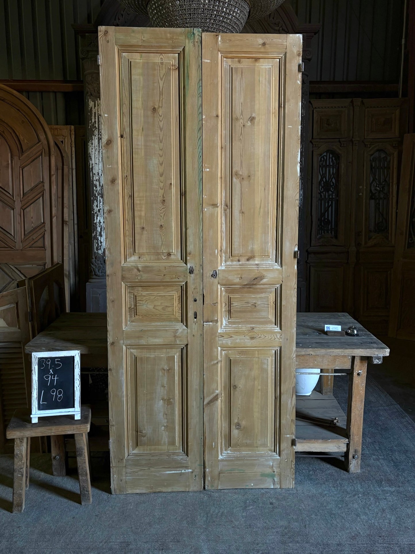 3 Panel Antique Solid French Doors - 39.5x94 - L98