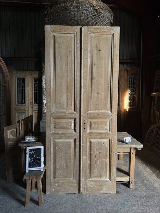 3 Panel Antique Solid French Doors - 44x101.5 K35