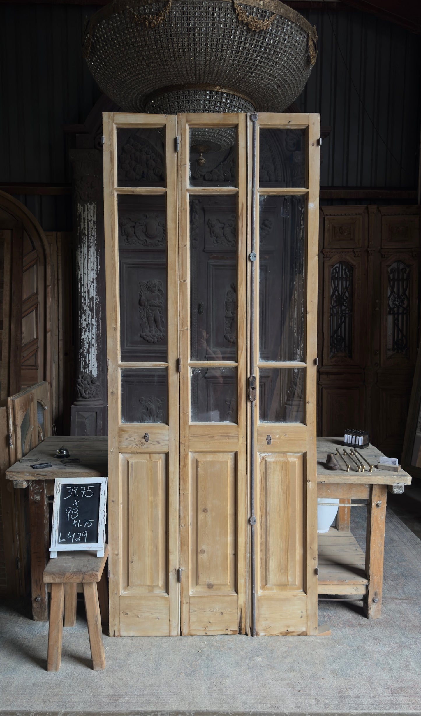 Tri-Fold Antique Glass Doors - 39.75x98 - L429