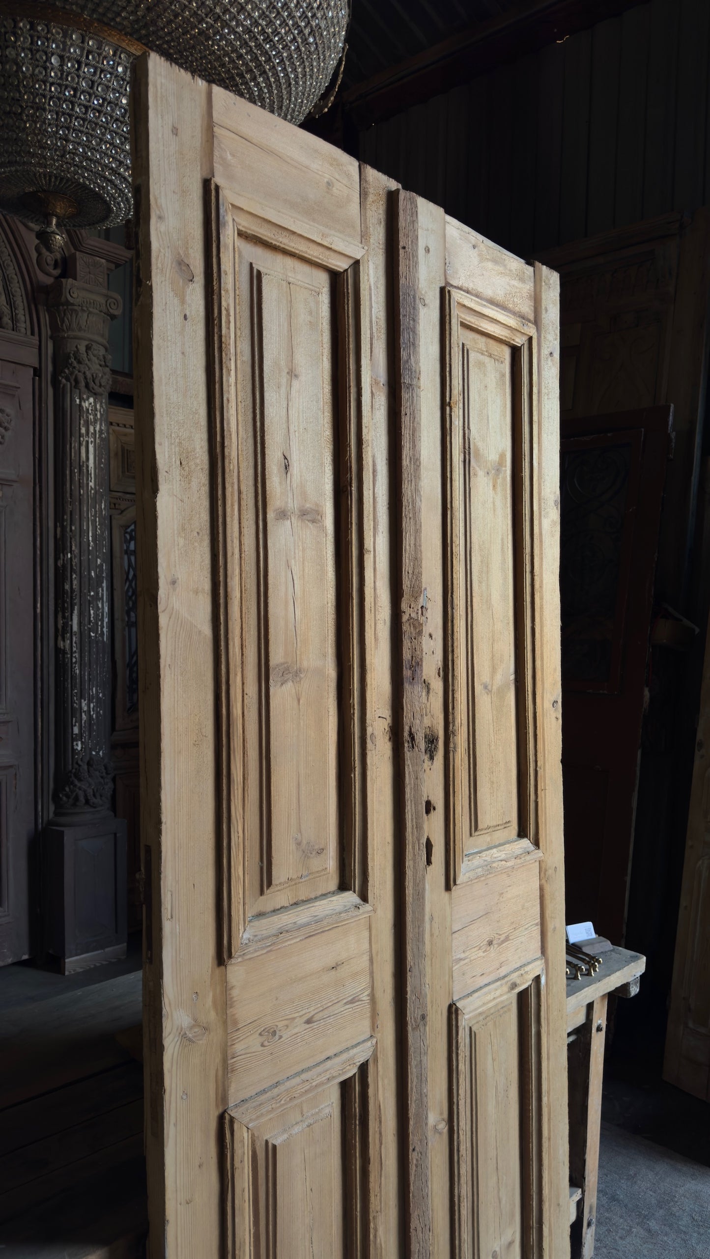 Raised Molding 2 Panel Antique Solid French Doors - 40x93.5 - L324