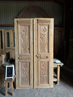 Flower Carved Antique French Doors - 48.5x89 J103