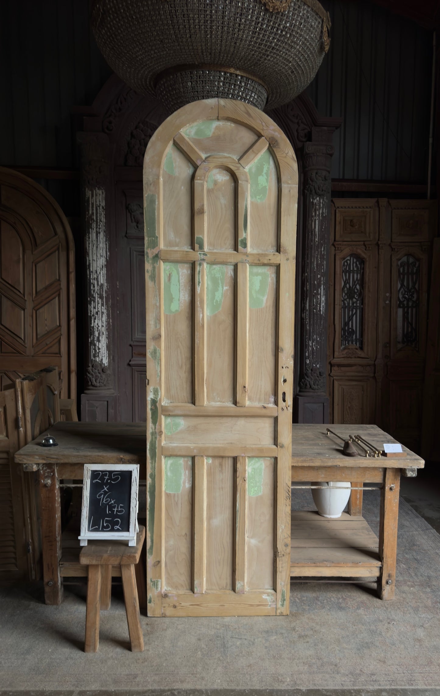 Arched Panel Antique Solid Single Door - 27.5x96 - L152