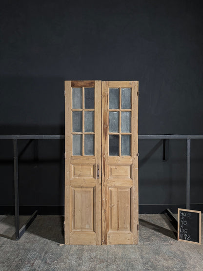 Antique Obscured Glass 6 Lite French Doors - 40.5x90 - N98