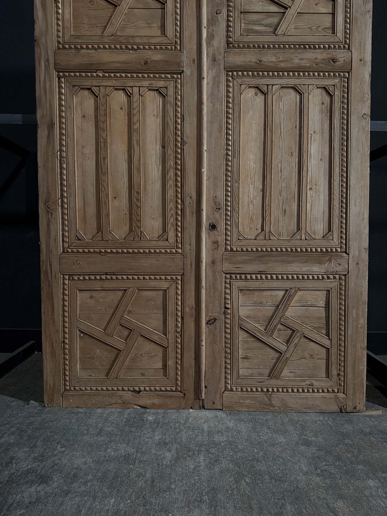 Antique Carved 3 Panel Double Doors - 66.25x101 - N273