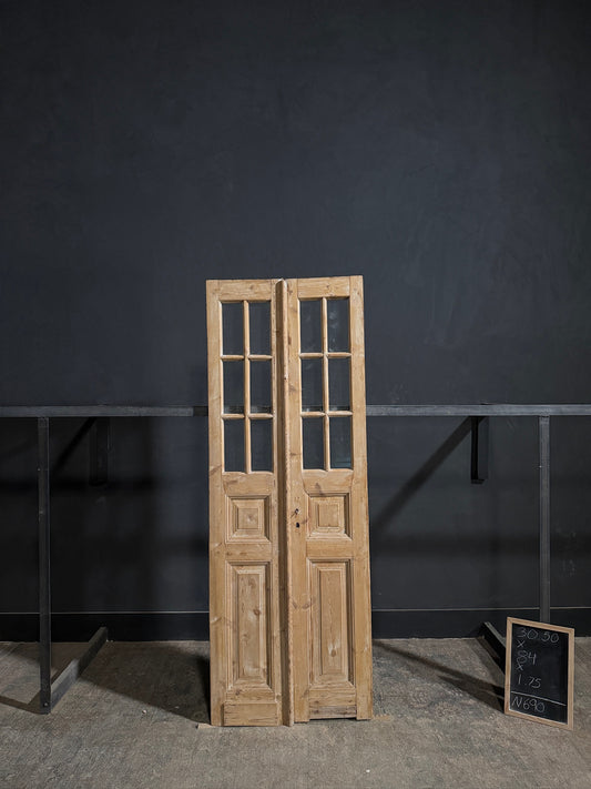 Antique Glass 3 Lite French Doors - 30.5x84 - N690