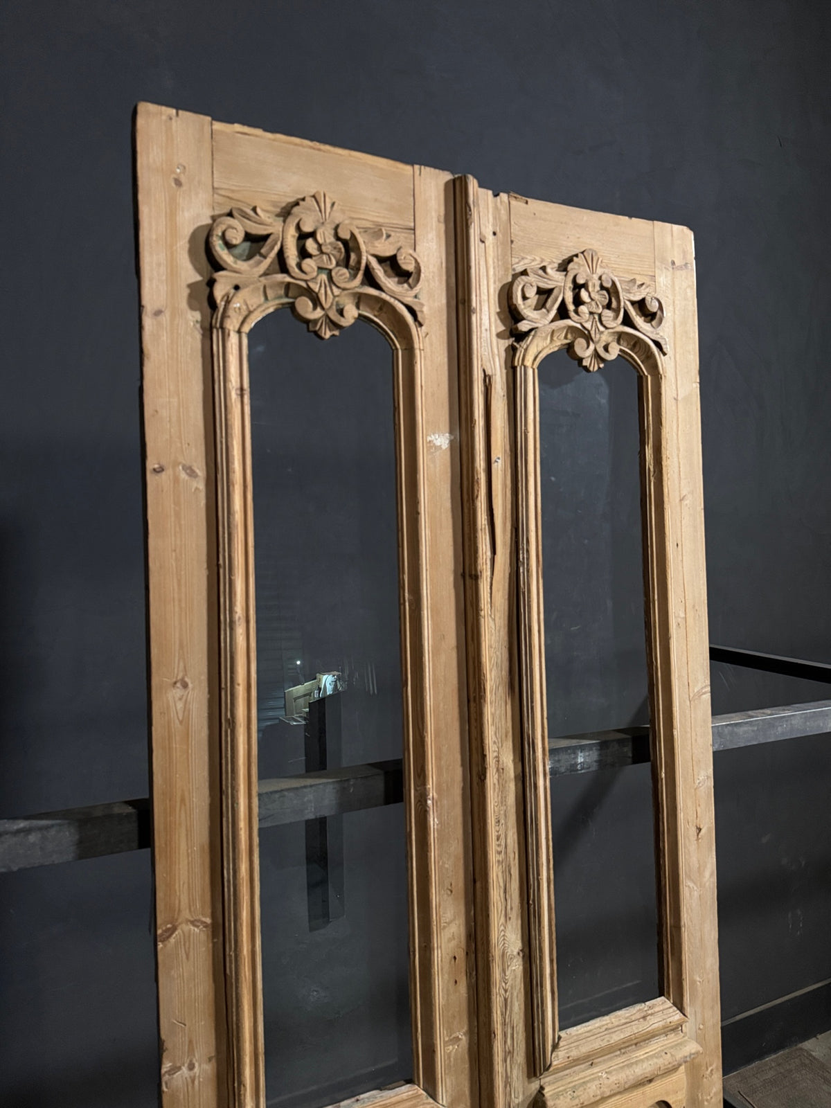 Antique Carved 1 Lite French Doors - 37.5x95 - N715