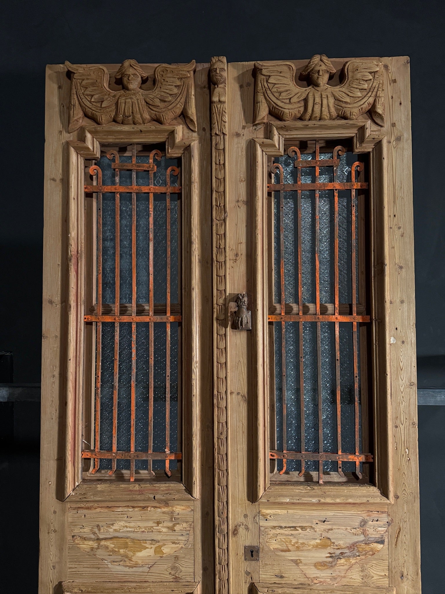 Antique Carved Iron French Doors - 46.75x101 - N600