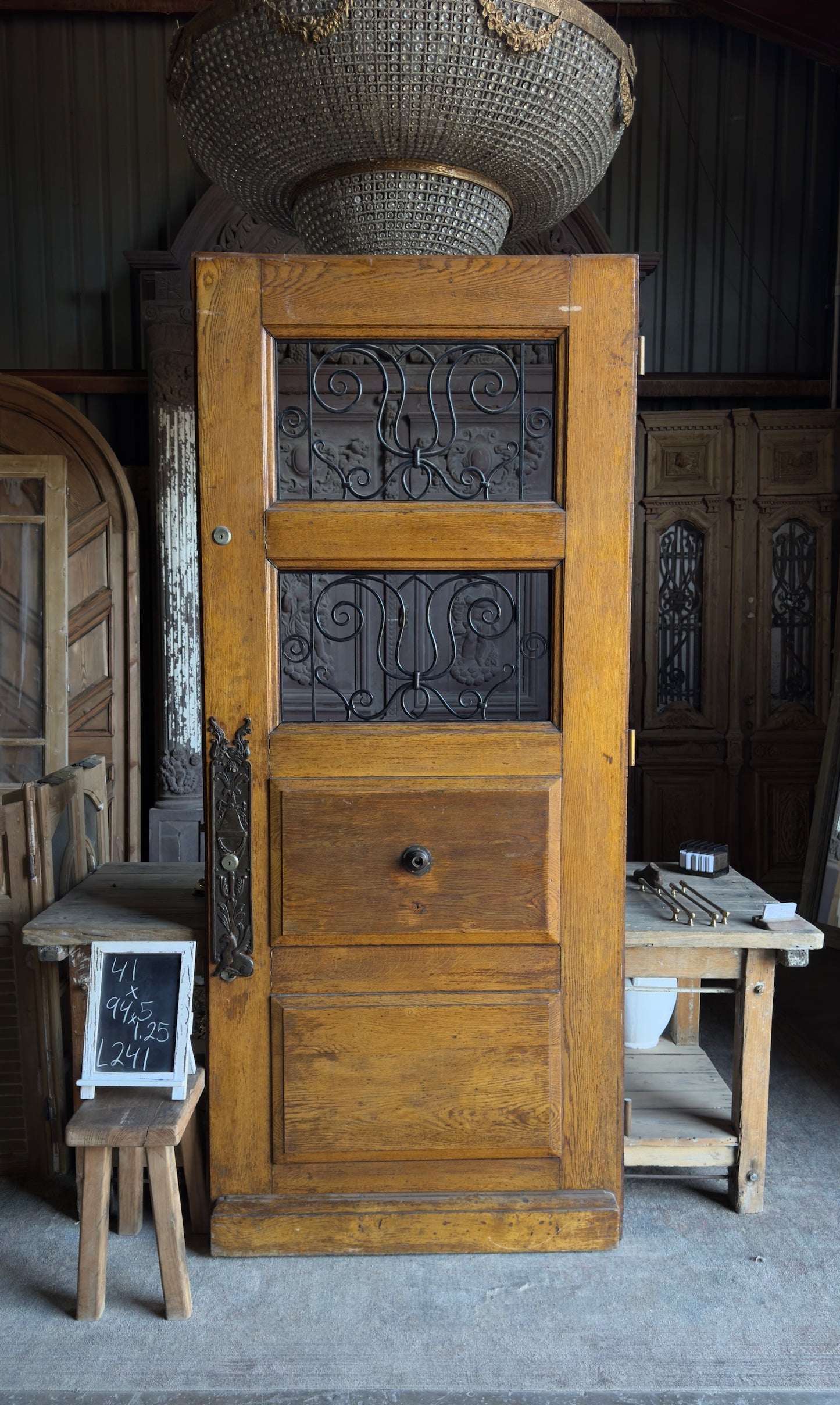 European Double Iron Grille Antique Single Door - 41x94.5 - L241