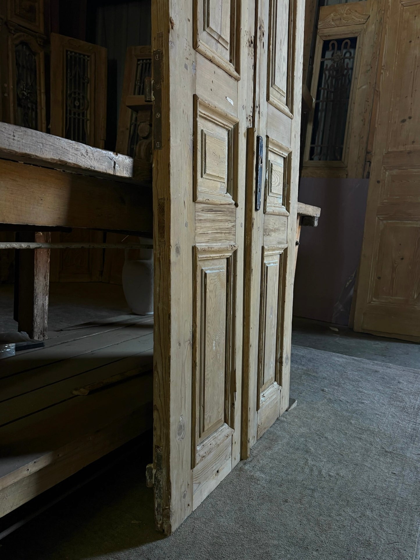 Raised Molding 3 Panel Antique Solid French Doors - 34.5x86 - L95