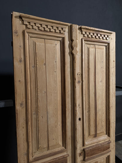 Antique Carved 3 Panel Double Doors - 47.5x90 - N706
