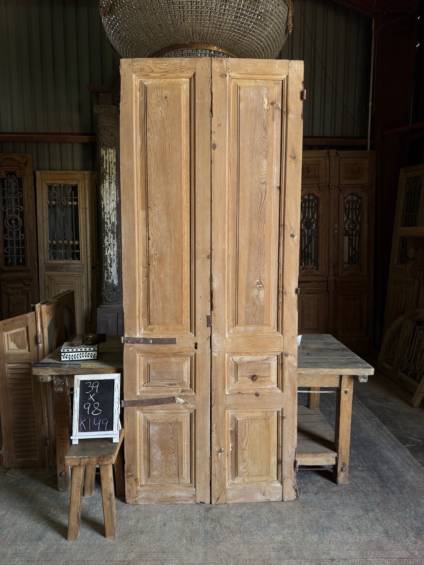 3 Panel Antique Solid French Doors - 39x98 K149