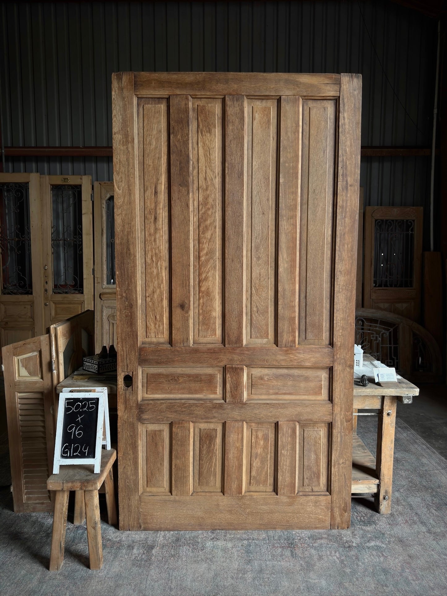Solid Single Antique French Oak Door - 50.25x96 - G124