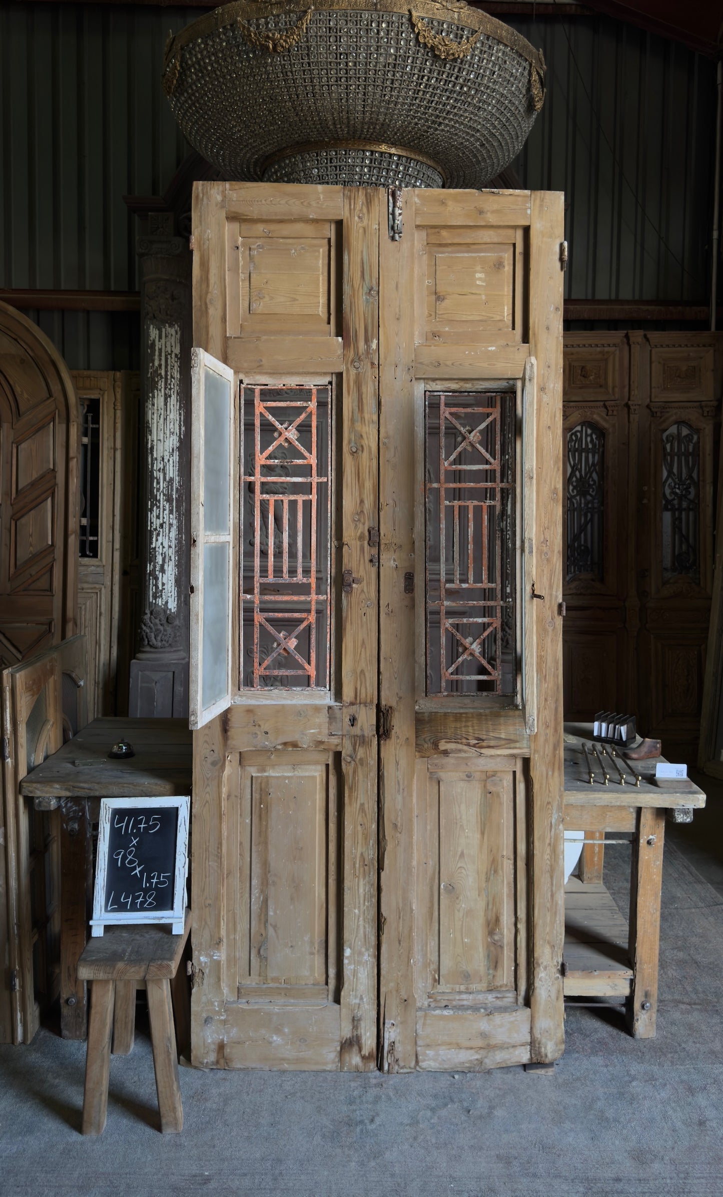Carved Antique Iron French Doors - 41.75x98 - L478