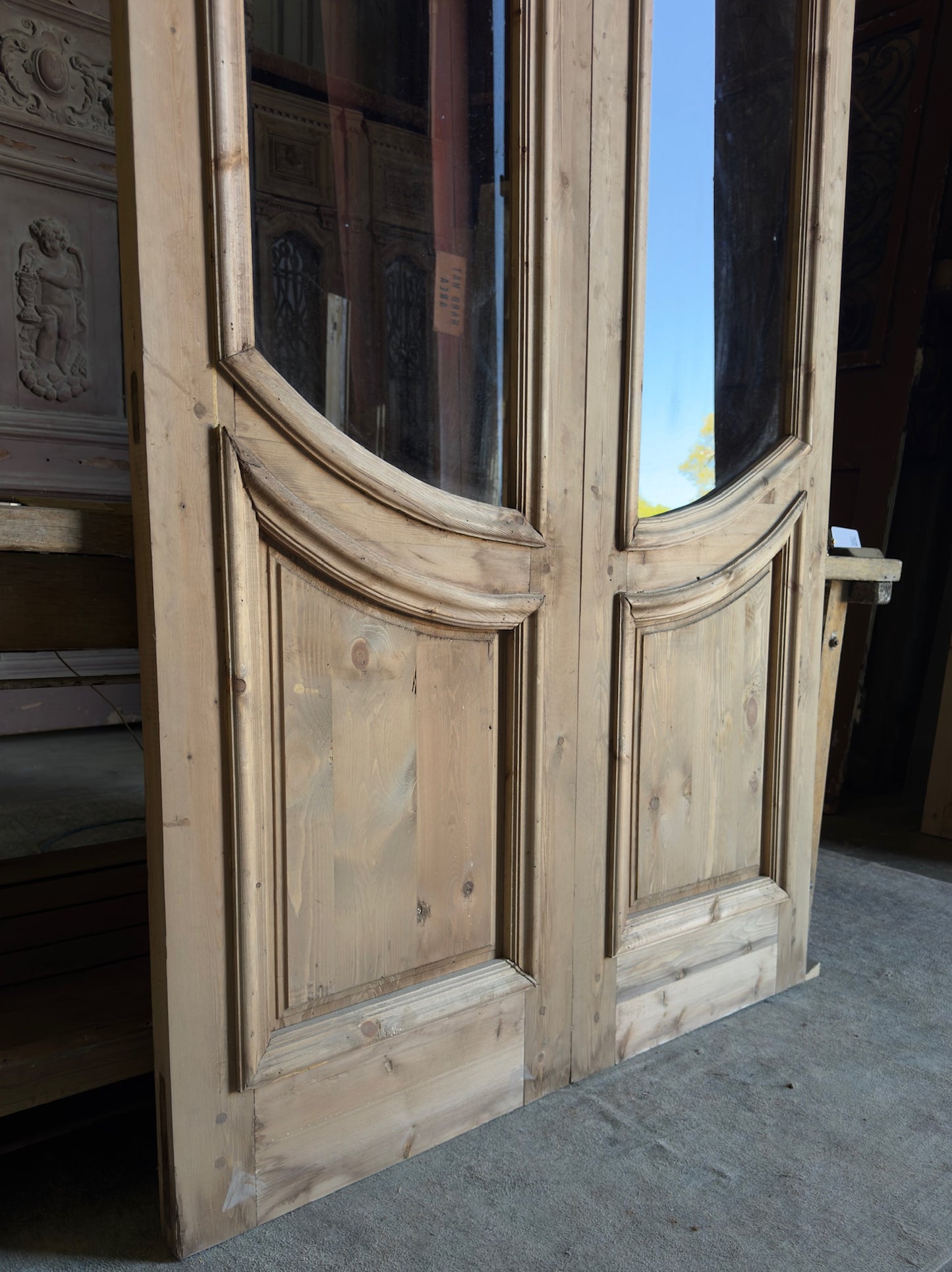 Glass Arched Baltic Pine French Doors - 48x96 L502