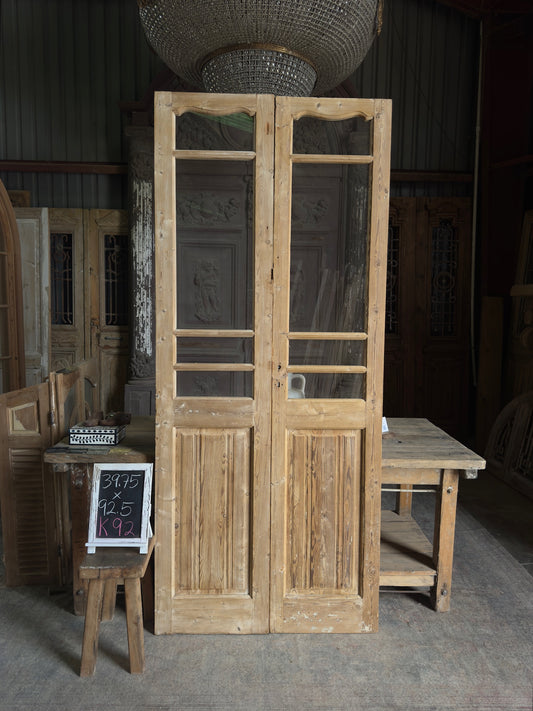 Scalloped Top Glass Antique French Doors - 39.75x92.5 K92