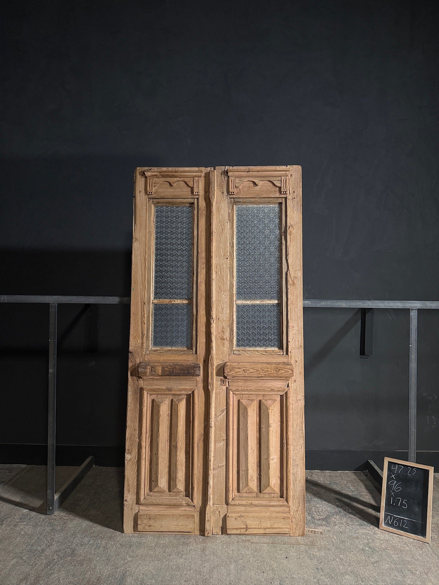 Antique Carved 2 Lite French Doors - 47.25x96 - N612